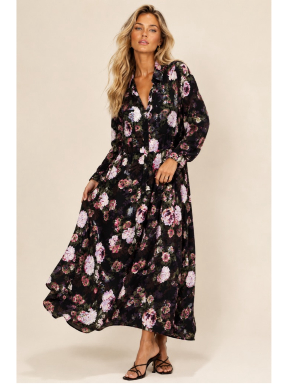 Vintage D. Frank Floral Button Front Shirt Dress Quiet Luxury Romantic Wallpaper